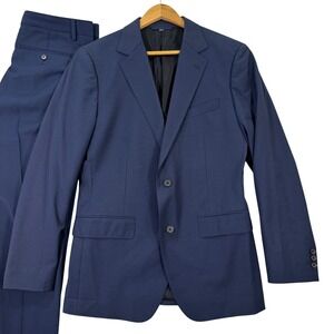 BONOBOS Marzotto Mens 38R Slim Fit Navy Wool 2-Button Suit Jacket Pants 32x30